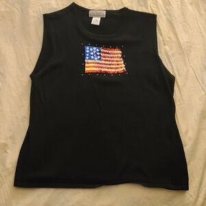 Women's Silk & Cotton Sequin Flag Sleeveless Tank Shirt